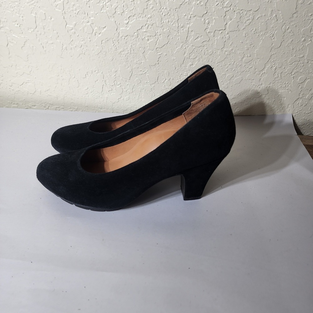 L'Amour Des Pieds Black Suede Round Toe Block Heel Pumps Womens 8.5M - Picture 2 of 10